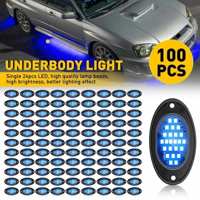 100 Pod Blue LED Rock Kit Lights Underbody Neon Bluetooth Music Offroad Truck Foto 1 de 4