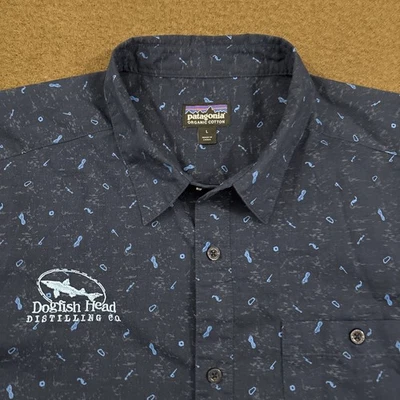 PATAGONIA Mens Navy Blue Organic Cotton S/S Dogfish Head Go-To Shirt Large - Image 1 of 4