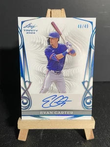 Evan Carter Blue Auto /49 2023 Leaf Trinity #BA-EC2 RANGERS RARE SSP RC - Bild 1 von 2