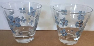 Four Leaf Clover Drinking Glasses Barware Bar Blue Gold Stripe 3.25” Set Of 2 - Picture 1 of 6