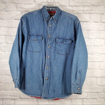 Vintage Woolrich Denim Chore Shirt Men's Medium Shacket Fleece Lined Button Up M - Image 1 of 4