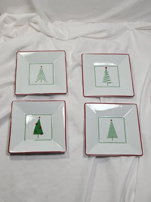 Caja y Barril ÁRBOL DE NAVIDAD 5.25" Juego de Platos Cuadrados 4P Rojo Verde Blanco Vacaciones Foto 1 de 3