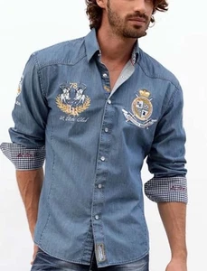 ABSOLUTE REBELLION DJANGO Button Down Denim Patch Polo Crest SHIRT 3XL Italy - Bild 1 von 23