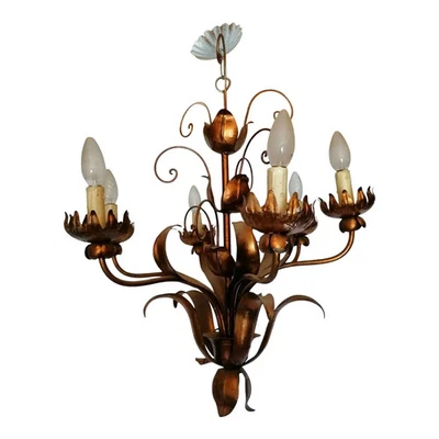 1940's French Regency Gilt Metal Flower Form Chandelier attributed Maison Jansen - Image 1 of 4