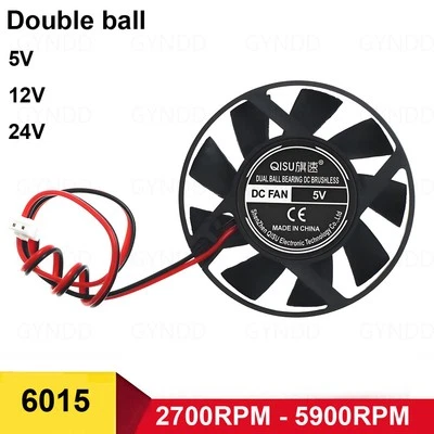 6015 Round Brushless Quiet Cooling Fan DC 5V / 12V /24V - Ball Bearing For CPU - Image 1 of 4