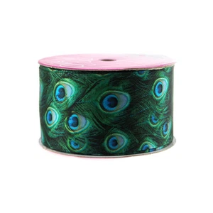 Cinta de poliéster con estampado de pavo real, 1-1/2 pulgadas, 3 yardas - Imagen 1 de 2
