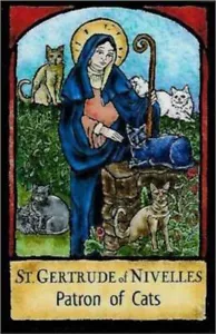 ST GERTRUDE OF NIVELLES DRINKS COASTERS, FRIDGE MAGNETS & KEYRINGS CATS - Picture 1 of 10