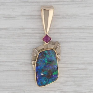 Colgante De Ópalo Boulder Colorido Con Rubí De Oro Amarillo Y Blanco De 14k - Imagen 1 de 6
