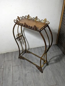 Vintage Shabby Victorian Gold Gilt Wrought Iron Accent Table Plant Stand Regency - Picture 1 of 24