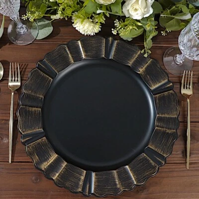 13-Inch Round Scalloped Trim Plastic Charger Plates Wedding Decorations Sale - Image 1 of 2