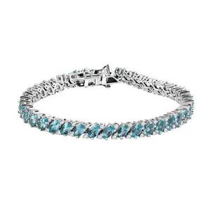 Blue Apatite White Zircon 925 Silver Platinum Plated Bracelet Size 6.5" Ct 9.1 - Picture 1 of 6