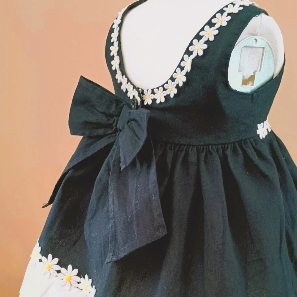 Девочки черный Daisy отделки платье 3-6 М без рукавов Fit & Flare V-образной спиной с большим бантом - Изображение 1 из 4