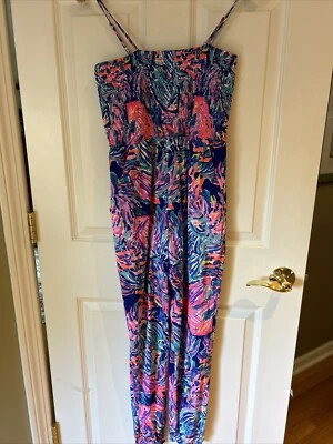 Mono Lilly Pulitzer Niñas Jemma Calado Talla XL 12/14 Azul Brillante Rosa Nuevo Foto 1 de 4