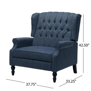 Noble House Standard Recliner 37.75" W, Navy Blue Fabric W/ Tufted Cushions Blue - Picture 1 of 9