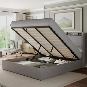 Feonase King Size Lift Up Storage Bed Frame with Charging Station - Picture 1 of 7