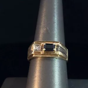 Gent's Dark Blue Stone & Diamond Ring .01 CT. 10K Yellow Gold 4.7g S (GO1060673) - Picture 1 of 4