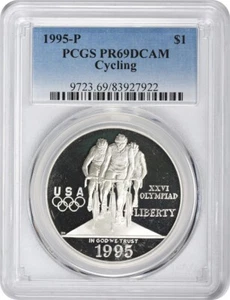 1995-P Cycling Olympic Silver Commemorative Dollar PR69DCAM PCGS Proof 69 DC - Picture 1 of 2
