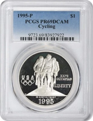 1995-P Cycling Olympic Silver Commemorative Dollar PR69DCAM PCGS Proof 69 DC - Image 1 of 2