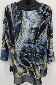 Dressbarn Women Blouse Top Size XL Extra Large Blue Black 3/4 Sleeve NWT New - Picture 1 of 8