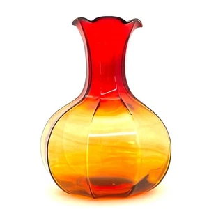 Vaso in vetro artistico amberina soffiato a mano rosso ambra 7,5" alto accento decorativo (ha chip) - Foto 1 di 11