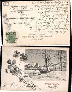 64059,Neujahr Jugendstil Kleeblätter Winter Landschaft 1908 - Picture 1 of 1