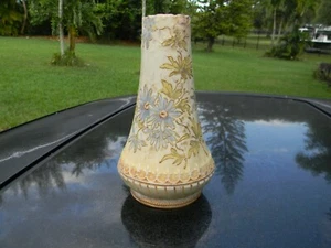 Jarrón antiguo TURN-TEPLITZ BOHEMIA 7" de alto flores con adornos de oro azul. De Austria - Imagen 1 de 10