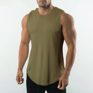Mens Crew Neck Vest Gym Quick Drying Muscle Tank Top Summer Sleeveless T Shirt