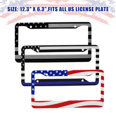 2pcs For Volkswagen US Flag Patriotic Car License Plate Frame Rear Front Cover - Image 1 of 4