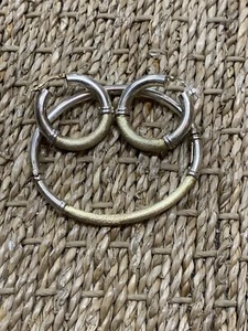 Vintage Italian Two Tone .925 Sterling Hoop Earrings And Hinged Bangle Set 20g - Picture 1 of 7
