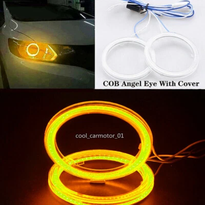 2x Yellow 60/65/70/75/80/85/90/95/100/110/120mm COB Angel Eye Halo Ring Light - Image 1 of 4