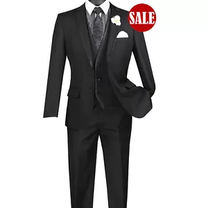 HAS TO GO! Men Slim-Fit 3pc Trimmed Lapel Textured Suit BLACK, 38 Regular, $359+ - Picture 1 of 3