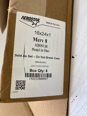 Aerostar 16x24x1 MERV 8 Furnace Pleated Air Filter 6-Pack L7 - Image 1 of 4
