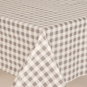Grey Gingham Checked White PVC Vinyl Wipe Clean Tablecloth Waterproof - Picture 1 of 4