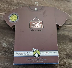 NIB Life is Crap "Out of Coffee" mens brown T shirt size Large - Picture 1 of 2