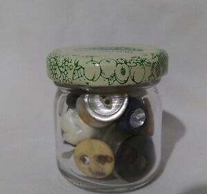 Vintage Estate Find Small Glass Jar Full Of Buttons Mixed Variety 