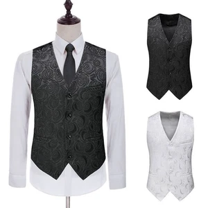 Paisley Men Dress Suit Vest V Neck Leisure Wedding Groom Fashion Trend Waistcoat - Picture 1 of 9