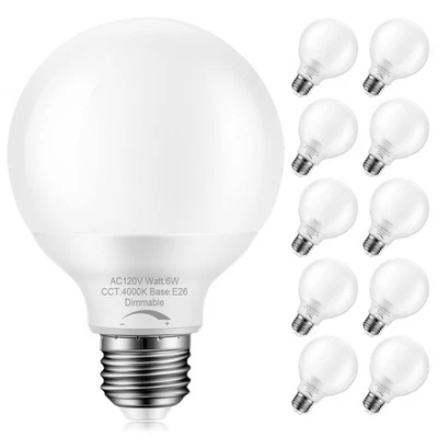 10-Pack Dimmable G25 Globe Light Bulbs LED, 6W=40W Replacement, Natural Dayli... - Image 1 of 4