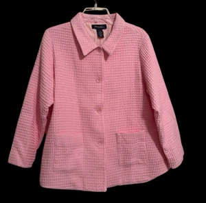 D & Co Denim & Co rosa Knopfleiste Waffelmuster Größe 1X Scheunenjacke NEU - Bild 1 von 8