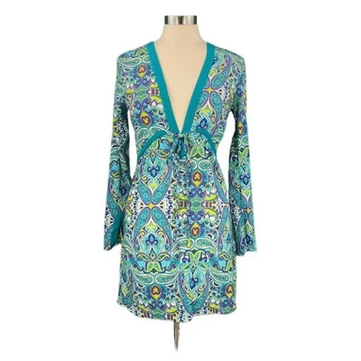 Athleta teal purple long sleeve paisley swim cover-up tunic size XS b43 - Image 1 of 4