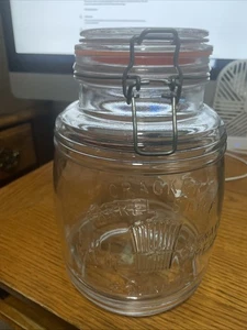 Cracker Barrel Style 2 Quart Glass Jar Bale Locking Lid Full Bale Style Lid Euc - Picture 1 of 5