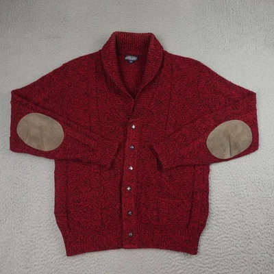 Cárdigan Suéter Lands End Para Hombres Grande Rojo Chal Cuello Codo Parches Hecho en EE. UU. Foto 1 de 4
