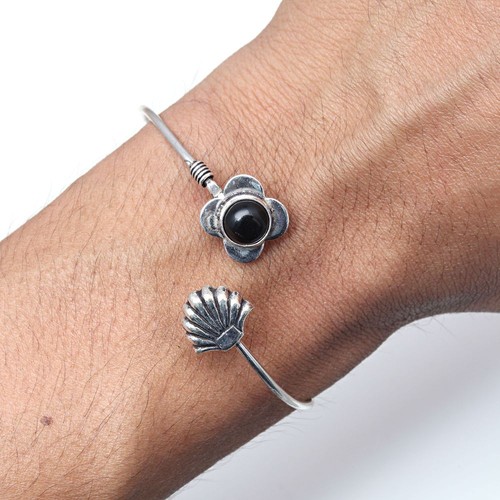 VALENTINO Bracciali Braccialetto Gioielli Fatto a Mano Pietra Preziosa Spinale Nera 7''Regolabili