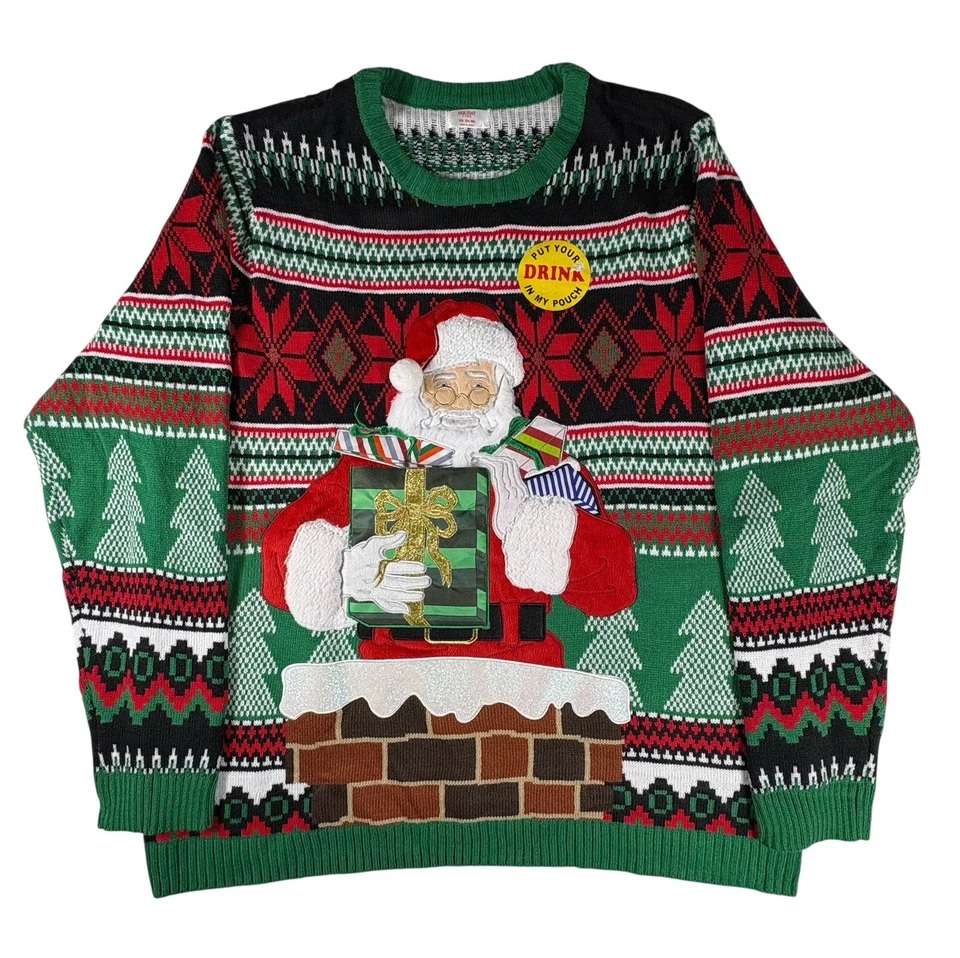 Santa Bebida Bolsa Feo Navidad Suéter Divertido Vacaciones Rojo Verde Para Hombres 3XL Nuevo Foto 1 de 4