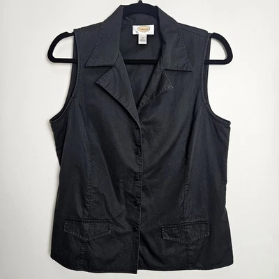 Женский жилет Talbots размер 10 на пуговицах спереди без рукавов хлопок черный готический ретро - Изображение 1 из 4