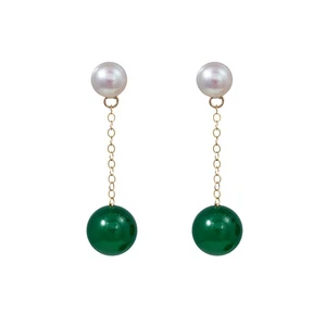 AAAAA Natural 7-8MM white bread south sea pearl 10-11mm green jade earrings 14k - Picture 1 of 7