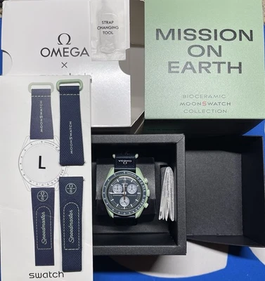 Omega X Swatch Mission To Earth 42mm Watch w/ $45 Moonswatch Strap & Protector - Image 1 of 4