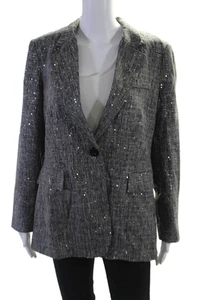 Insight Womens Holiday Sparkle Sequined Blazer Jacket Black White Size 10 - Picture 1 of 8