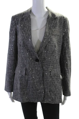 Insight Womens Holiday Sparkle Sequined Blazer Jacket Black White Size 10 - Image 1 of 4
