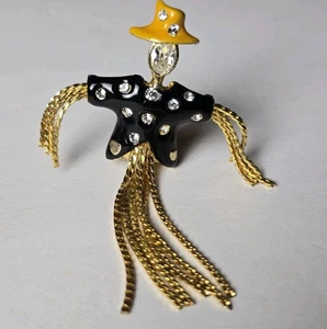 Vintage Gelenk Vogelscheuche Brosche Vintage Figur Anstecknadel Kette Arme Herbst Glitzer - Bild 1 von 17