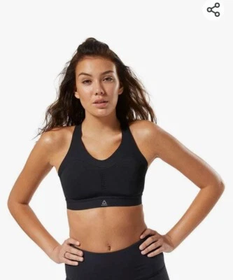 Reebok Womens Sports Bra Sm Black Orange Puremove Fitness Breathable Perforation - Image 1 of 4